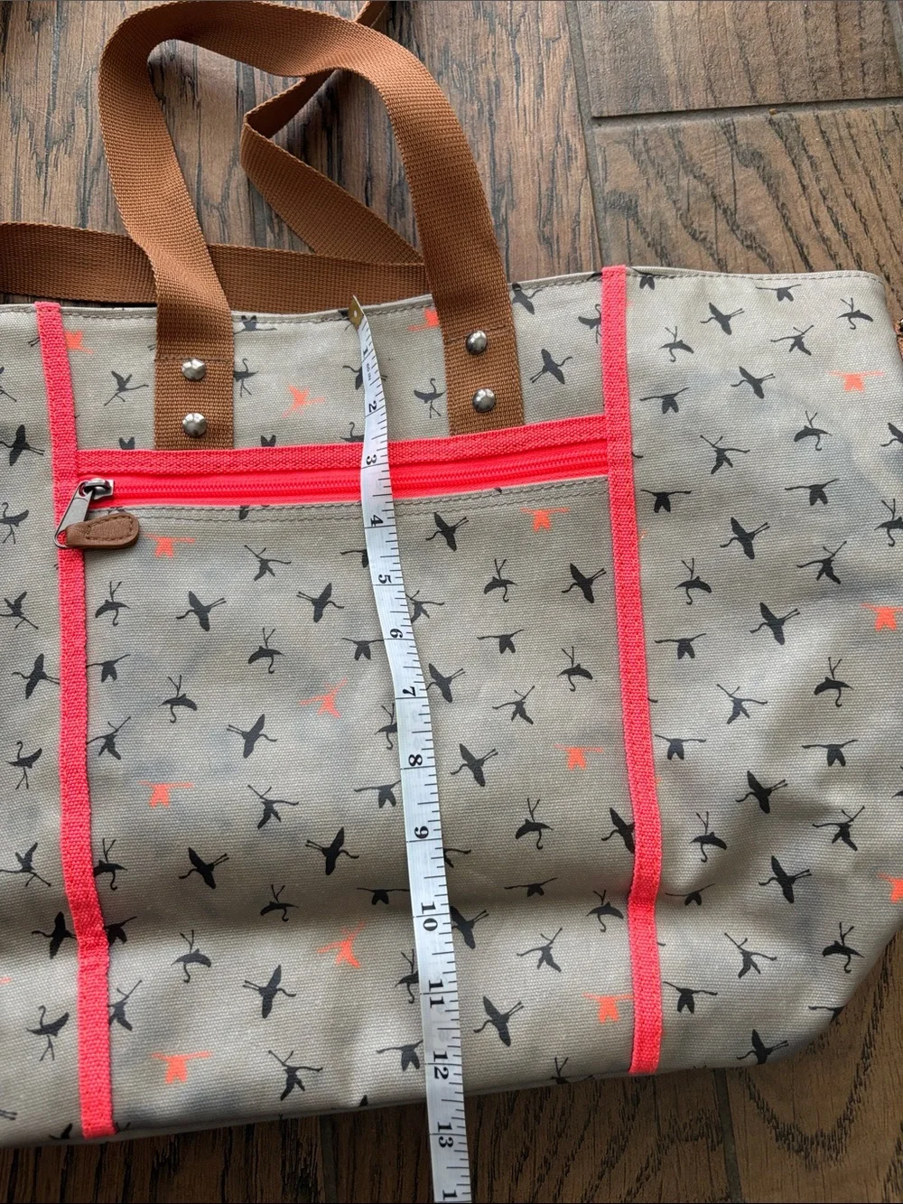 Kavu Tote Bag in Tan with Brown Straps and Coral Accents